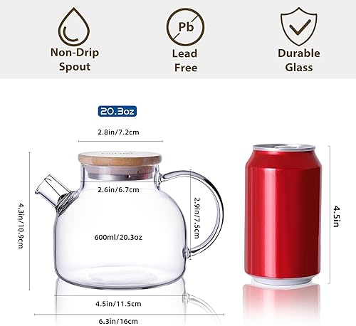 Miniatura 25 de CnGlass Tetera de vidrio segura para estufa, 40.6 onzas, tetera transparente con boquilla de filtro extraíble, hojas sueltas y tetera floreciente