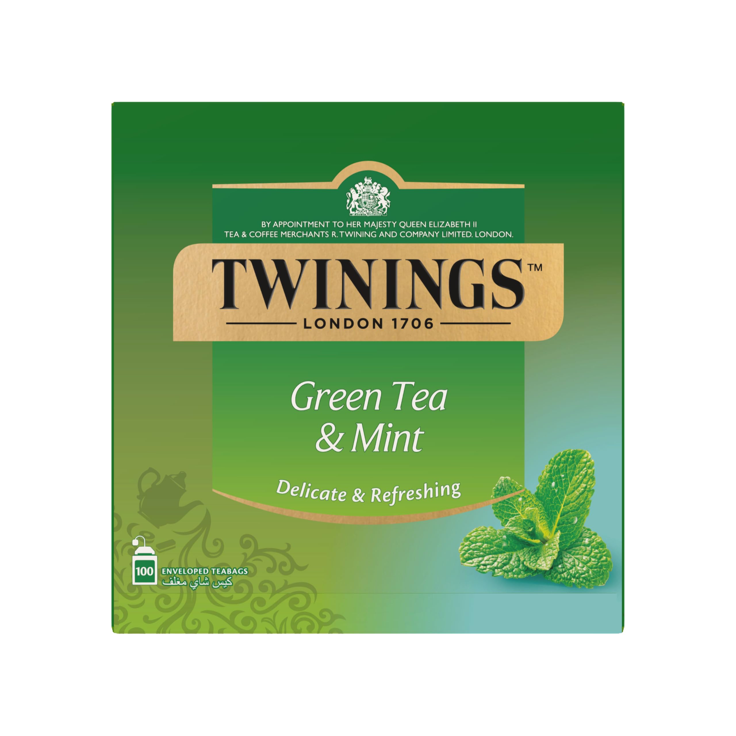 Twinings Green Tea with Mint, Refreshing Luxury Tea Blend, All Natural Ingredients with Real Peppermint Infusion, 100 Tea Bags