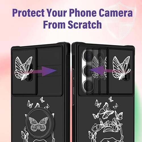 Miniatura 4 de Funda 2 en 1 para Samsung Galaxy S22 Ultra para mujer, bonita funda de teléfono con diseño de mariposa blanca con funda para cámara y soporte de