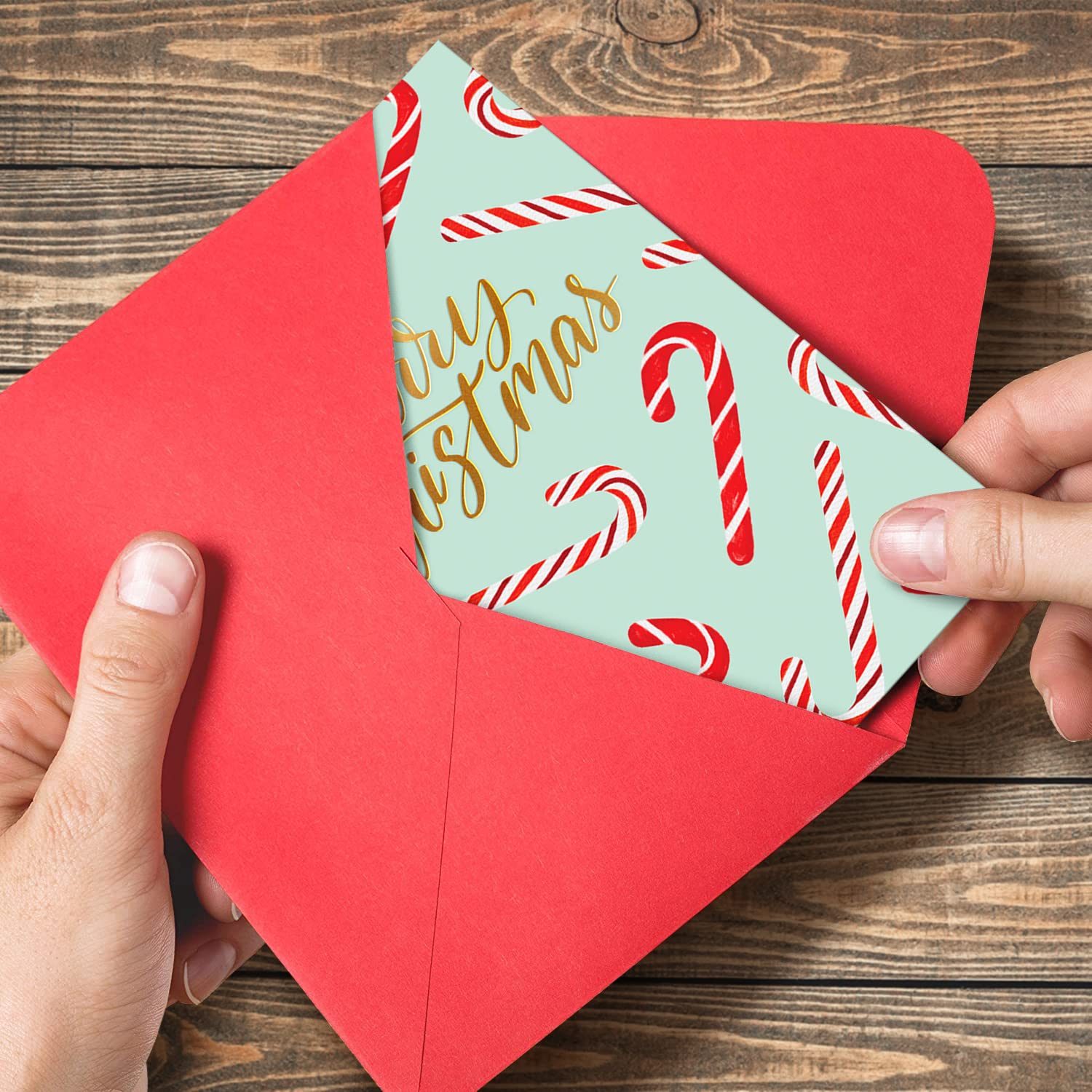 SWEETZER & ORANGE Christmas Cards Set, 24 Gold Foil Holiday sheets with Decor Red Envelopes - Image 3
