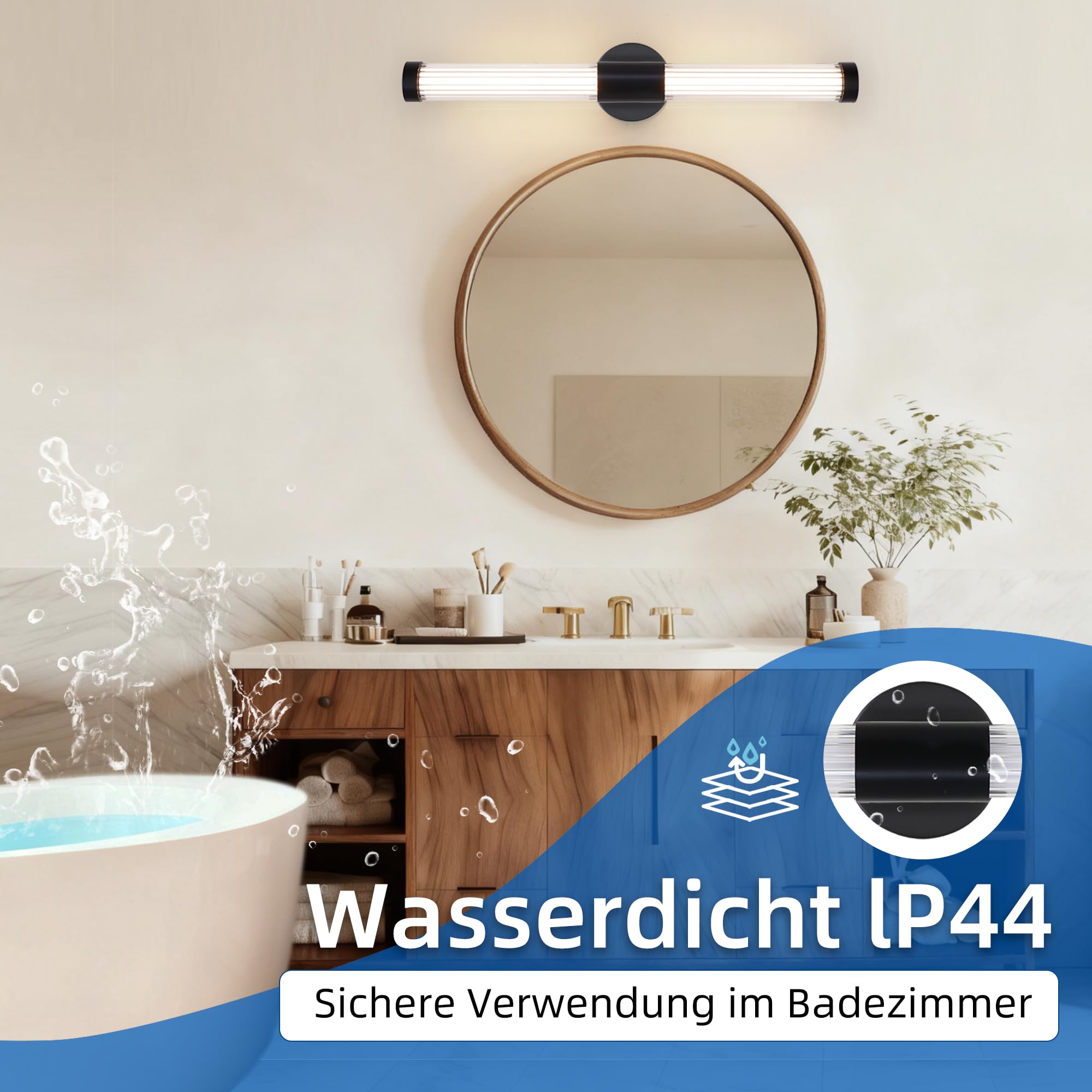 MantoLite Spiegelleuchte Bad Spiegellampe - 60cm Badlampe Wand Mattschwarz | Badlampe Wand IP44 Spiegellampe Badezimmer 360°Modern Innen Wandlampe 12W 3CCT Einstellbar 3CCT Badleuchte Bilderlampe