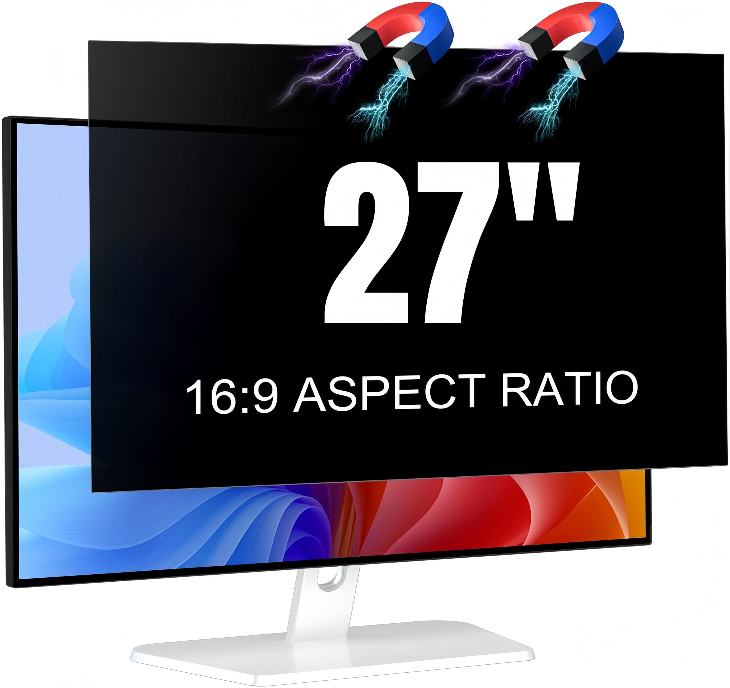 PUSOKEI 27-calowy Magnetyczny Filtr Prywatności do Monitora Komputerowego o Proporcjach 16:9, Ochrona Oczu Przed Odblaskiem Niebieskiego światła