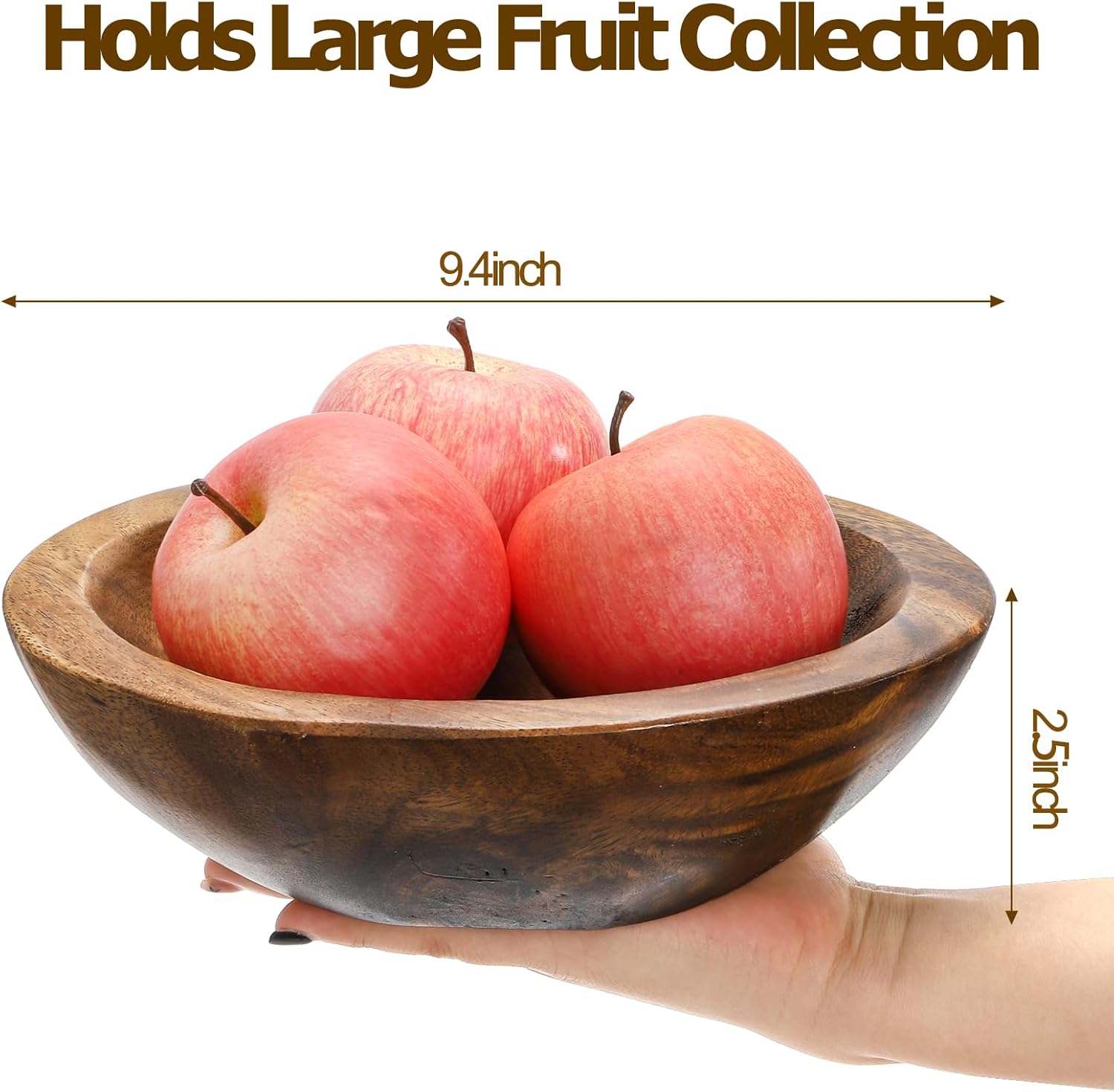 ZENFUN Wooden Decorative Bowl, Wood Round Serving Bowl, Walnut Tray Dish Kitchen Dining for Fruits, 9.4" Diameter x 2.5" Height, Seamless