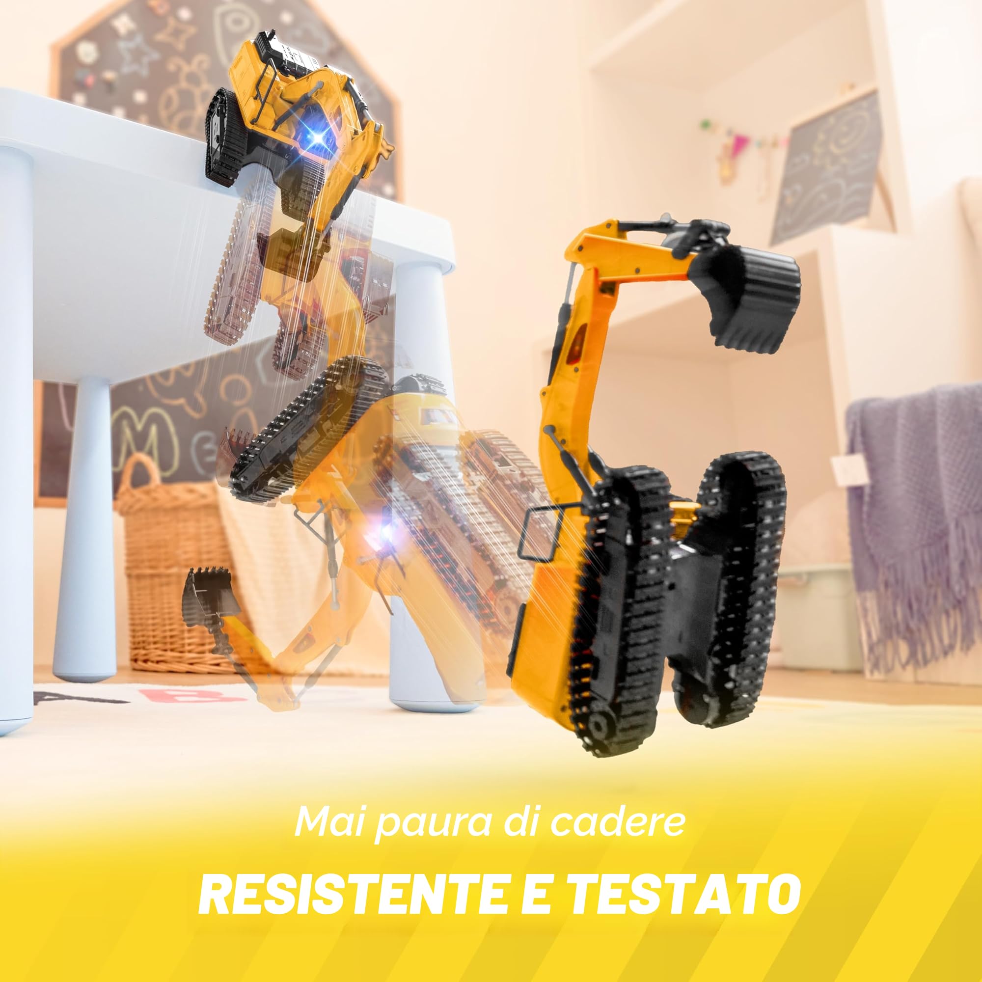 JOYIN Escavatore Telecomandato per Ragazzi e Ragazze di età Superiore a 3 anni, Camion Escavatore per Trattore, Macchinine RC da 2,4 GHz con Luce e Suono, Regalo Compleanno Giocattolo da Costruzione