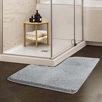 Funvalley Surperfect Corner Shower Mat Microfibre L-Shaped Bath Mat | Supersoft, Ultra Absorbent & Non-Slip | Fits Corner Showers Inner Dimensions 80x80cm | Ideal for Bathroom Floors