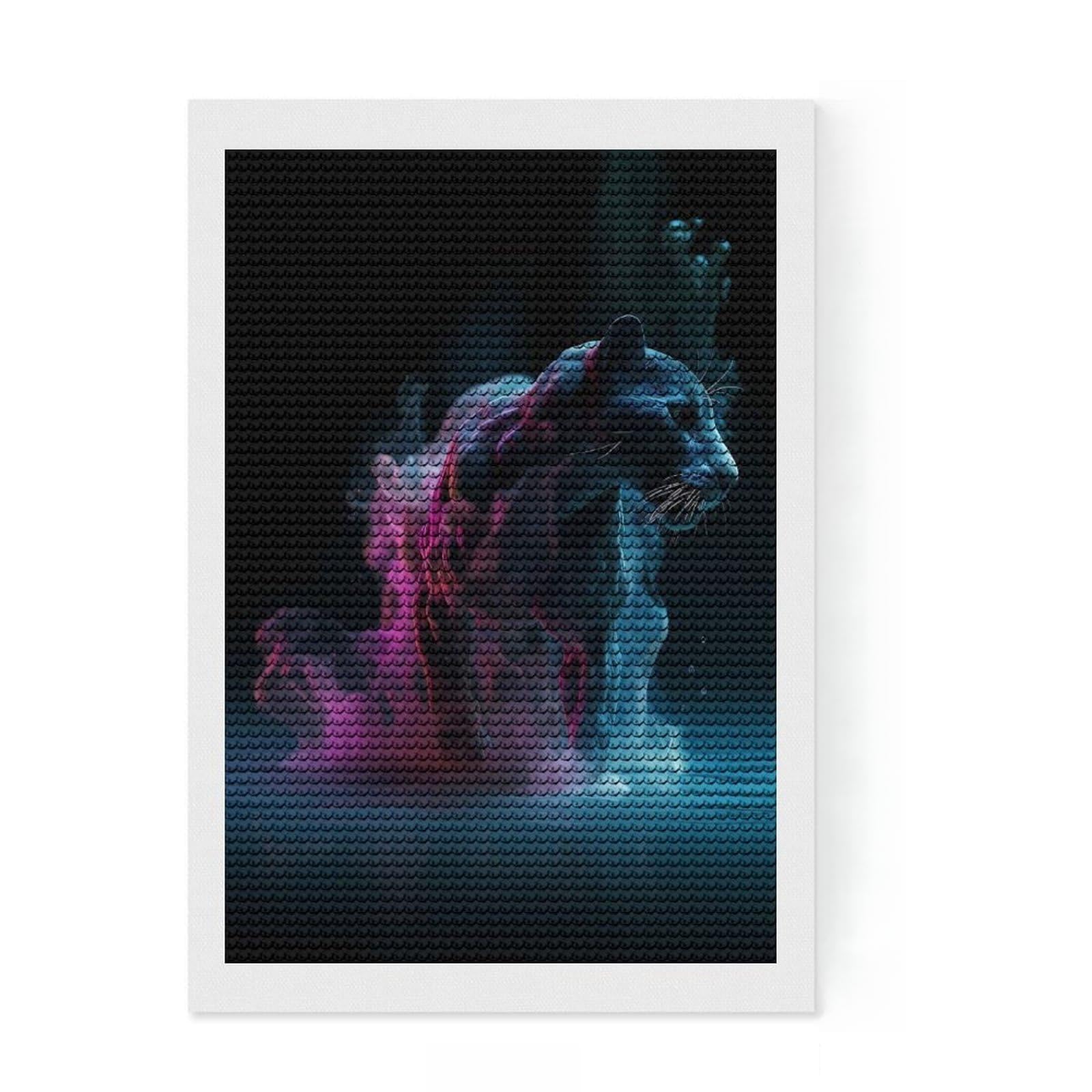 Junmoney Panther Water Neon Smoke Diamond Art Canvas 8"x12", Relaxing DIY Hobby, Satisfying Creative Project, Farmhouse Decor, for Women