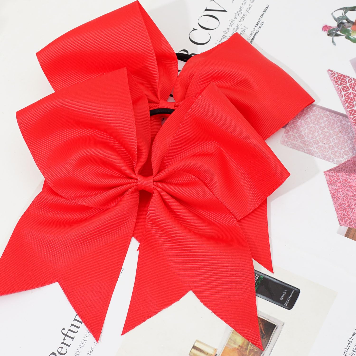 40 Pieces 8" Large Cheer Bows Ponytail Holder Elastic Hair Ties Grosgrain Ribbon Hair Accessories for Cheerleading Girls School College Sports (Red)