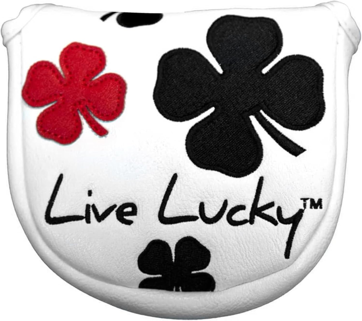 CMC Design Golf Club Mallet Cover - Clover Live Lucky Mallet Putter Cover – Premium Faux Leather, Beautiful Design & Soft Protective Lining – Great Fit for Mallet & Golfer | White, Black & Red