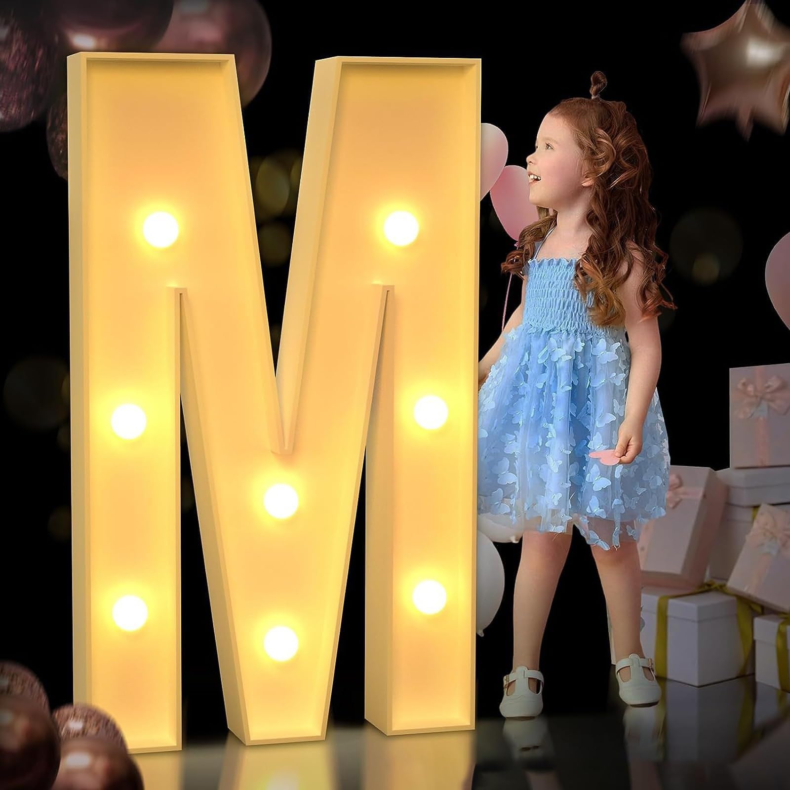 HYQFSAD 4ft Marquee Letter Lights Large LED Light up Letters for Party Decoration, Pre-Cut Thick Foam Board Mosaic Letter Kit with Light Bulbs for Wedding Party Home Bar Decor (Color : Letter M)