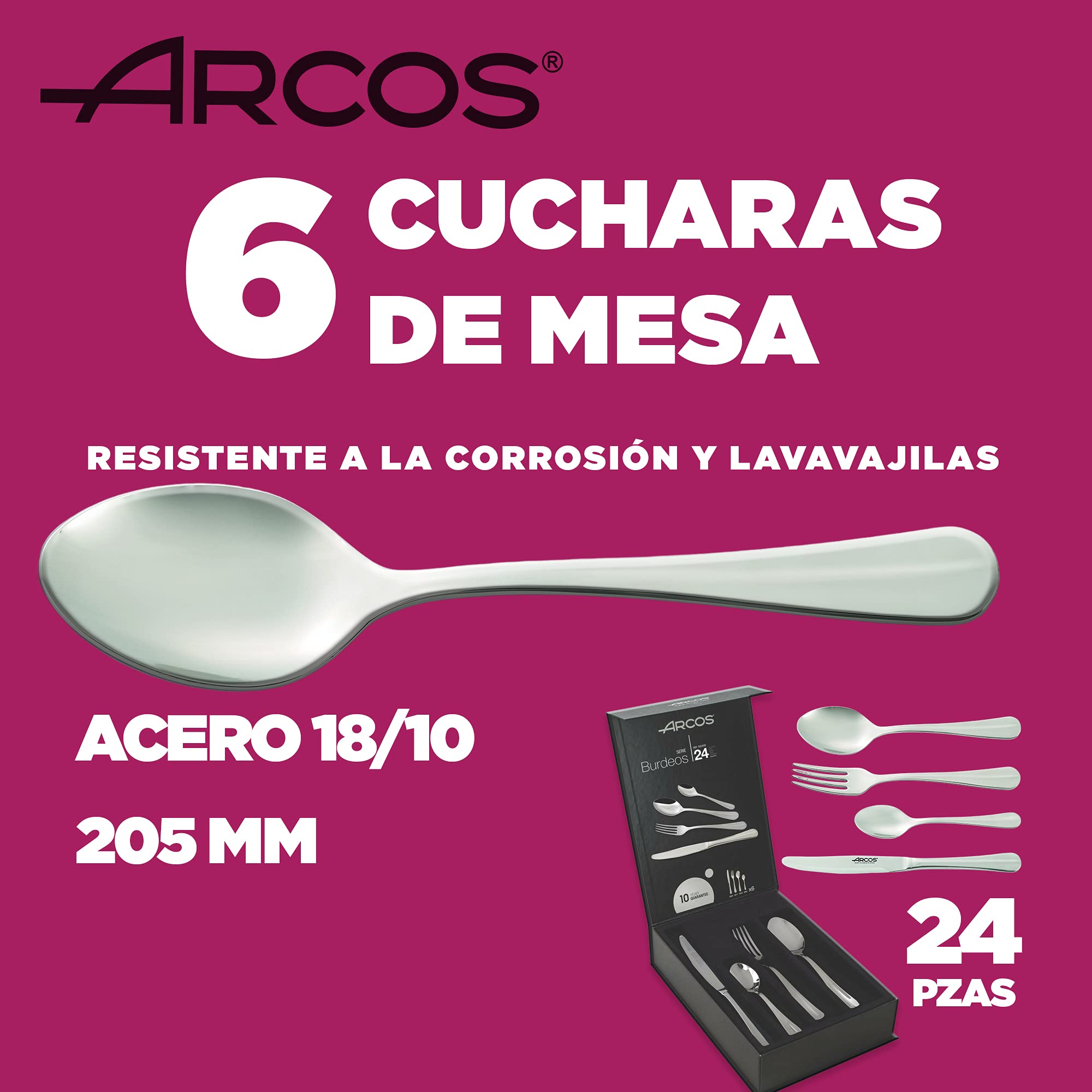 Arcos - Cubertería Burdeos Arcos 24 piezas