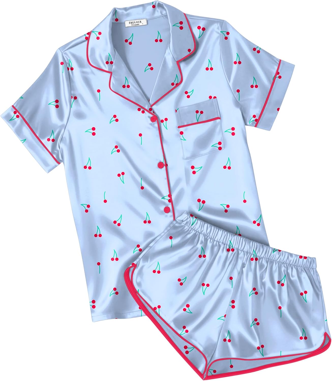 Ekouaer Womens Silk Satin Pajamas Short Sleeve PJS Shorts Set Soft Button Down Sleepwear 2 Piece Loungewear S-5XL