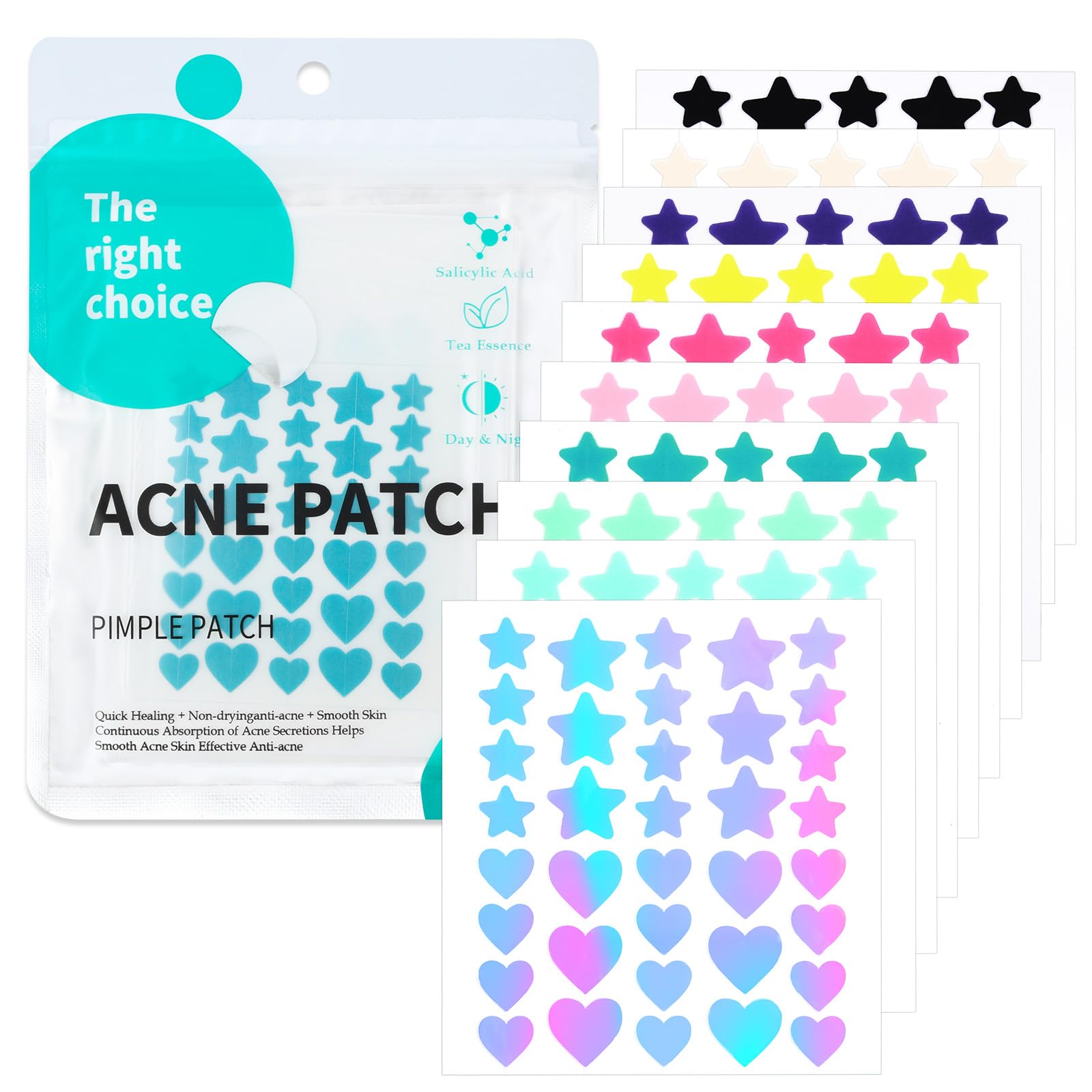 BUTBU Pimple Patches, 360 Pieces Star and Heart Hydrocolloid Spot Patch, Mighty Blemish-Patches
