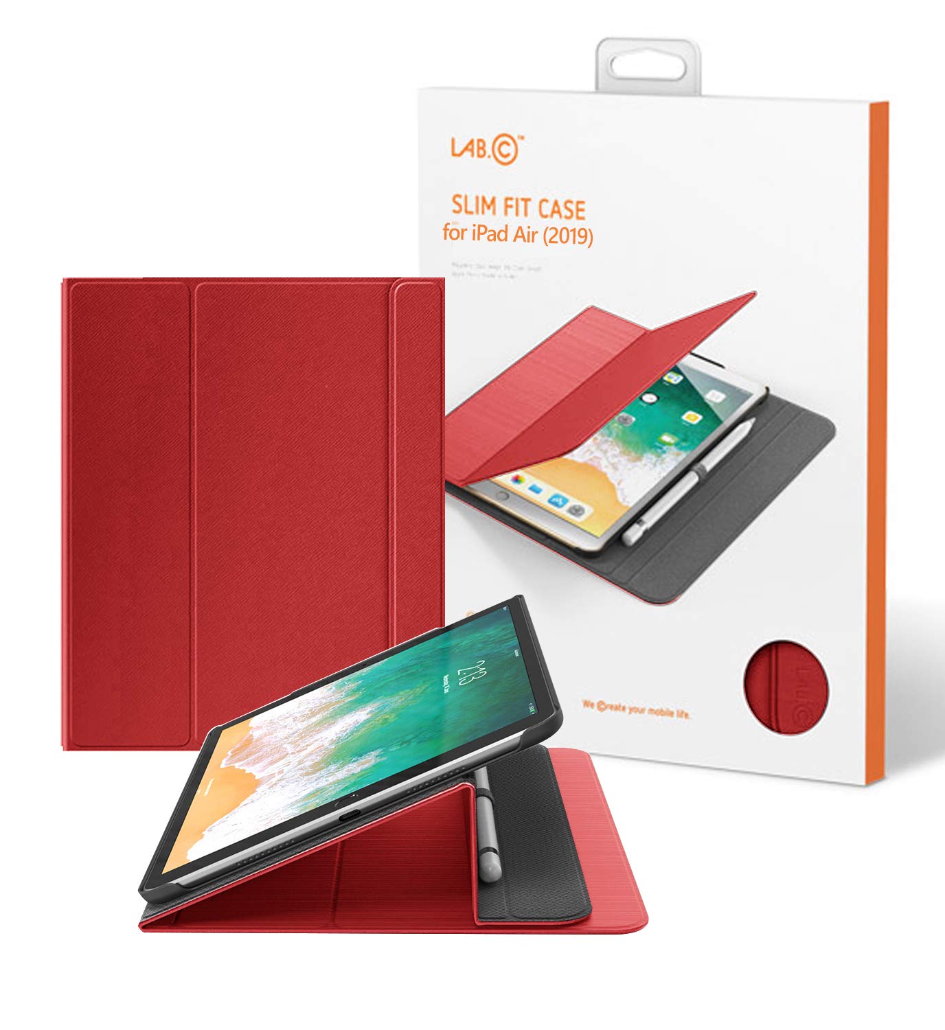 LAB.C Apple iPad Air (2019) Slim Fit Case Magnet Clasp with S-Pen Holder (Red)