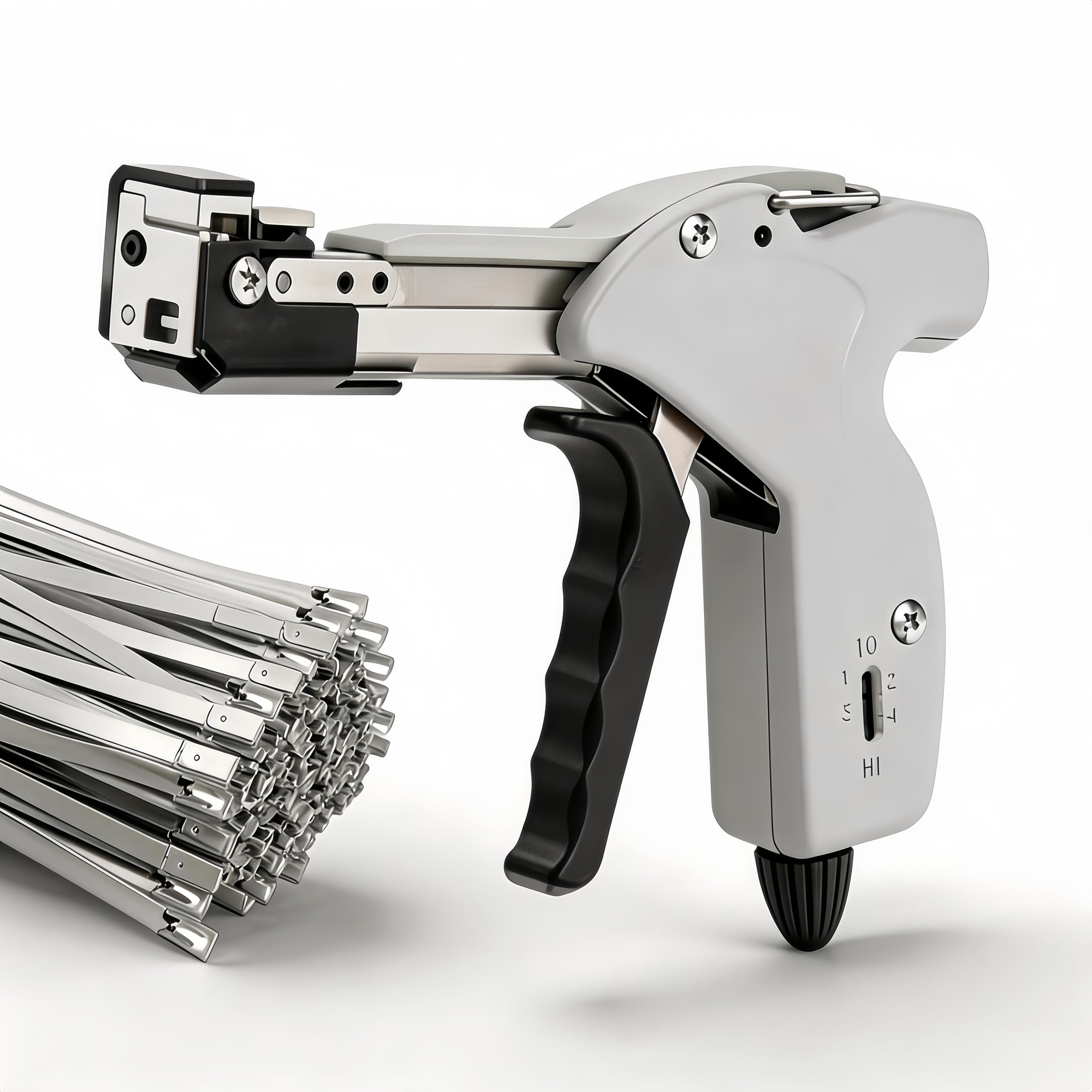 Alicates para Bridas, Juego de Pistola para Sujetacables Metálicas con 200 Bridas de Acero Inoxidable Alicates para Sujetacables de 4 Etapas con Herramienta Automática de Tensado y Corte