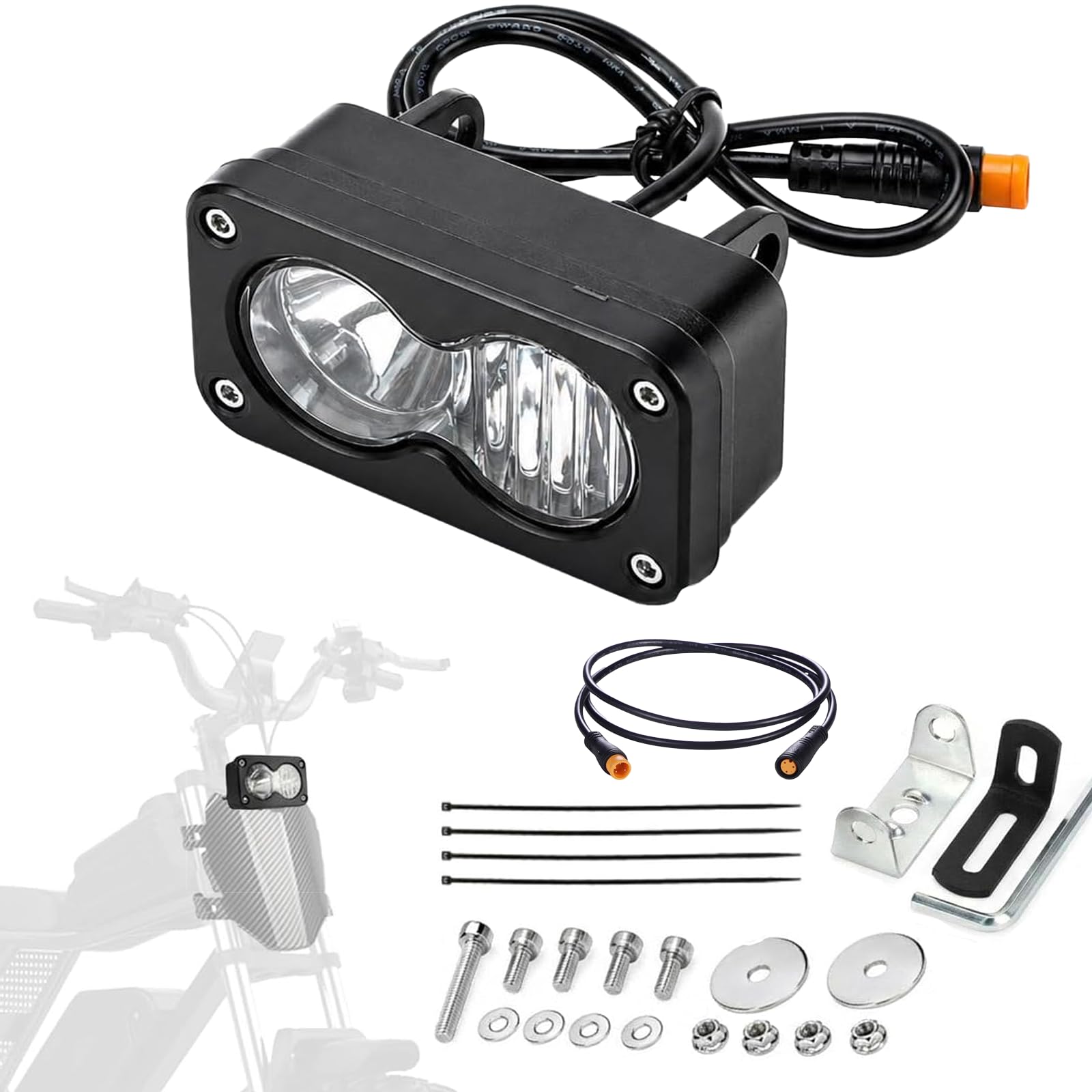 Photo 1 of Compatible fits Ridstar Q20 Ebike Headlight, 6500K 20W Super Bright Waterproof LED Light for Ebike, 3 Pin Universal 12V-60V for Ebike, Motorcycle, ATV