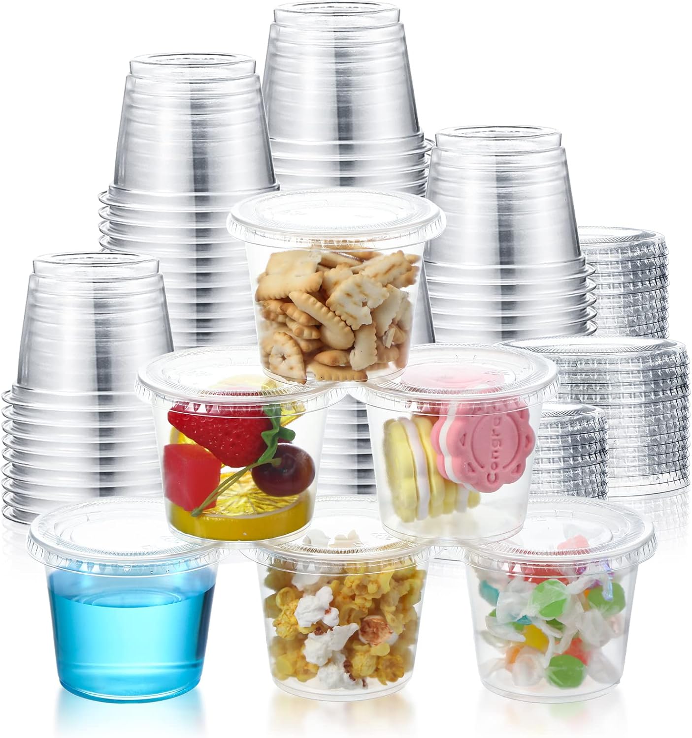 400 Sets 5.5 oz Plastic Portion Cups with Lids Disposable