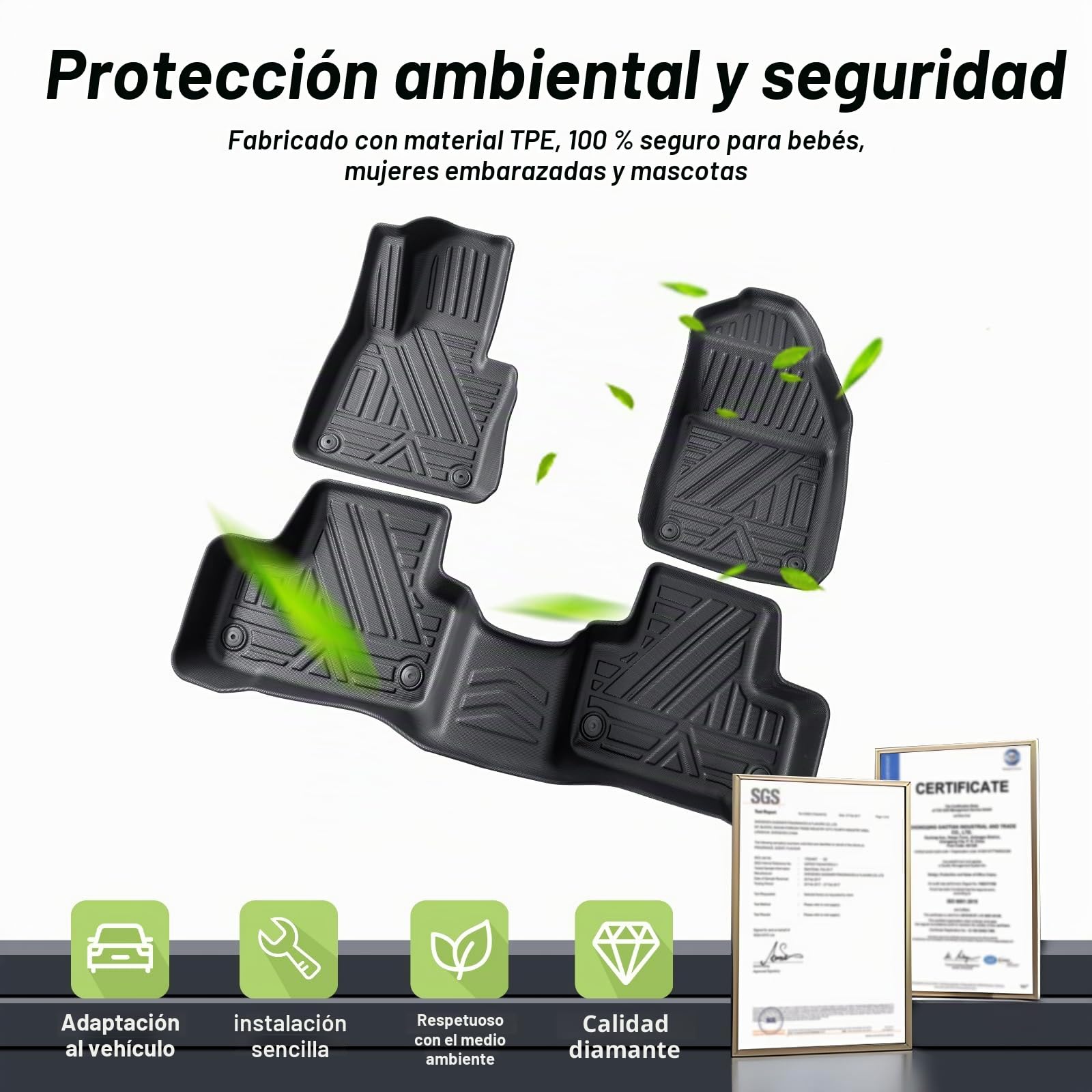 ECOZEN Alfombrillas Volvo XC60 2018-2026(Versión de Combustible) de Goma para Coche, 3D TPE Alfombrillas para Coche Antideslizantes, talonera de Goma Reforzada de fijación para Todo Tipo de climas