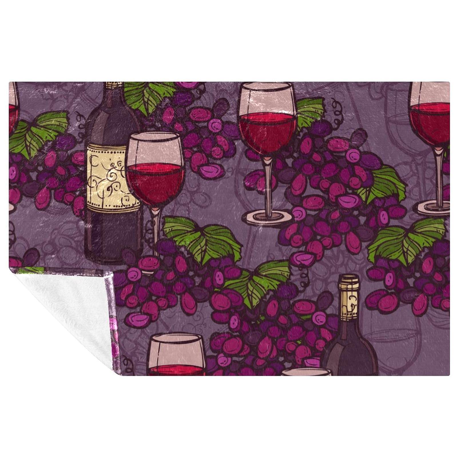 Couverture douce violette pour pique-nique et camping chic avec motif raisin de 150x100 cm