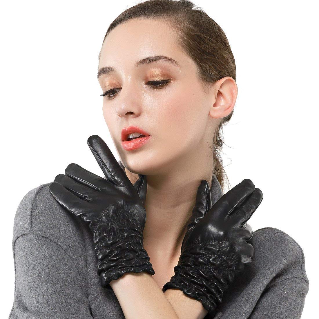 Guanti Unisex per Adulti Guanti da Donna Inverno Caldo Semplice Touchscreen Moda Guanti Glamour Guanti in Pelle/Black-2/M