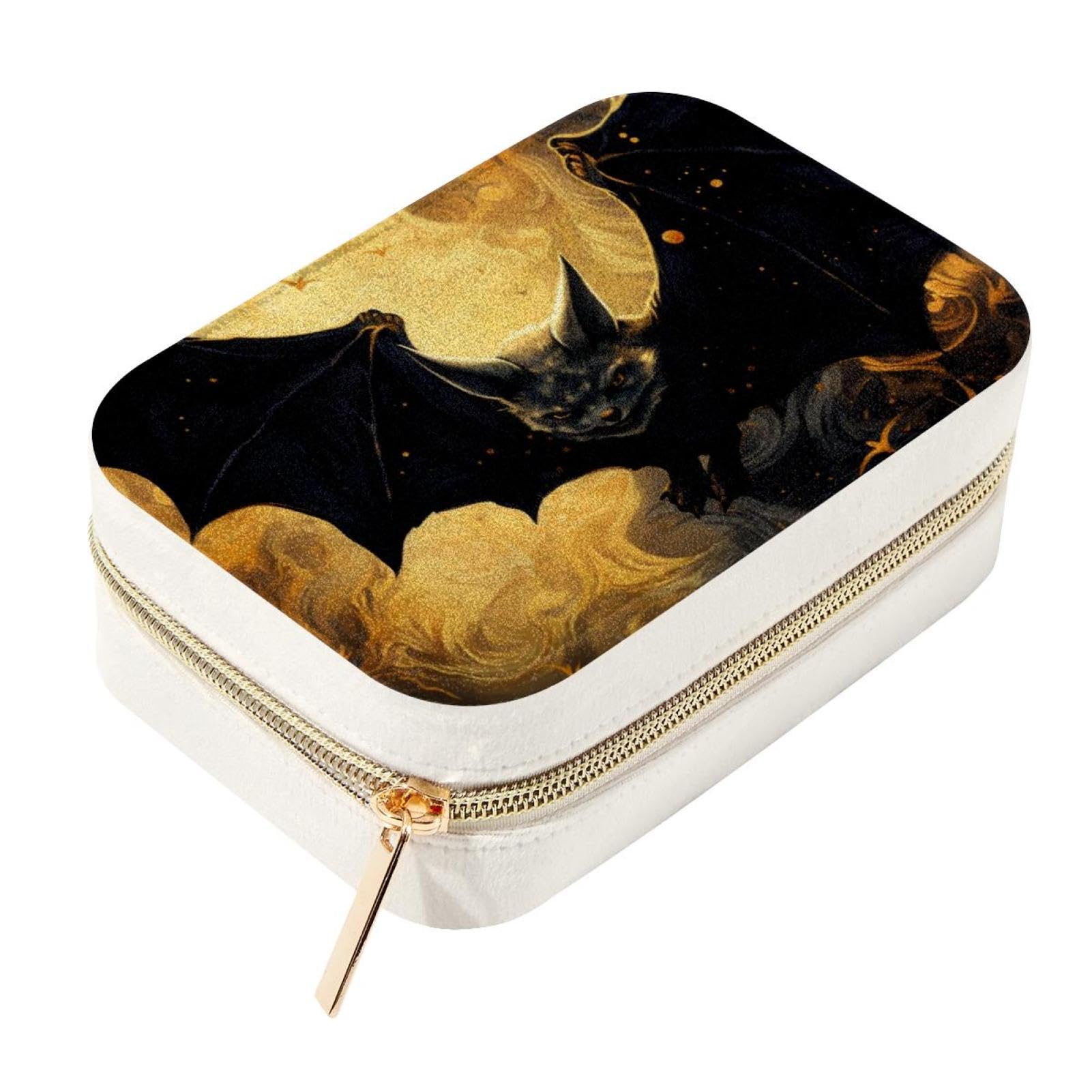 Boîte à bijoux de voyage pour femme avec compartiment double couche et motif gothique