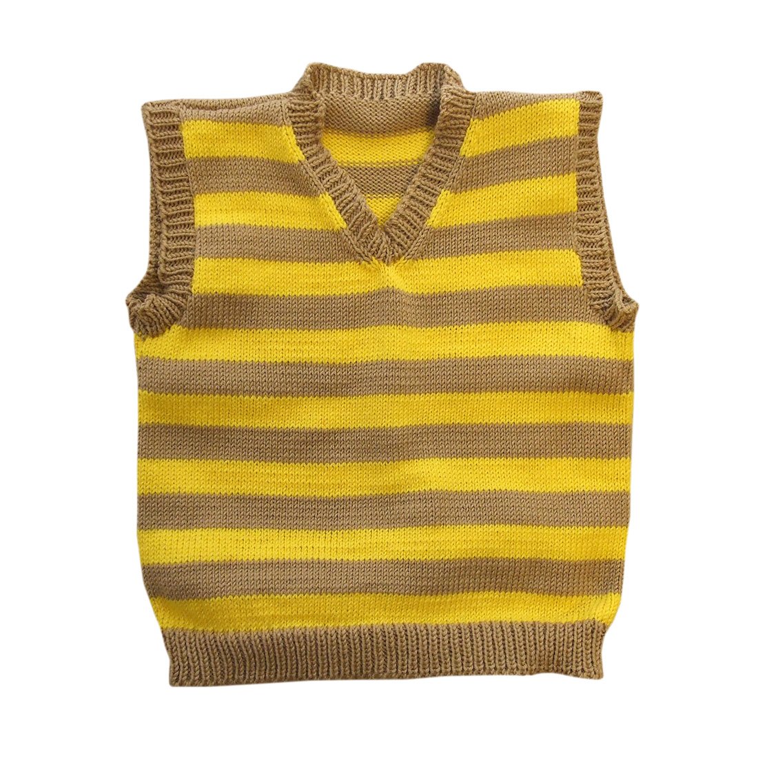 100 % Laine de mérinos Gilet Tricoté Bébé Nourrisson Bambin Enfants Rayé Brown-Yellow 24-36 mois