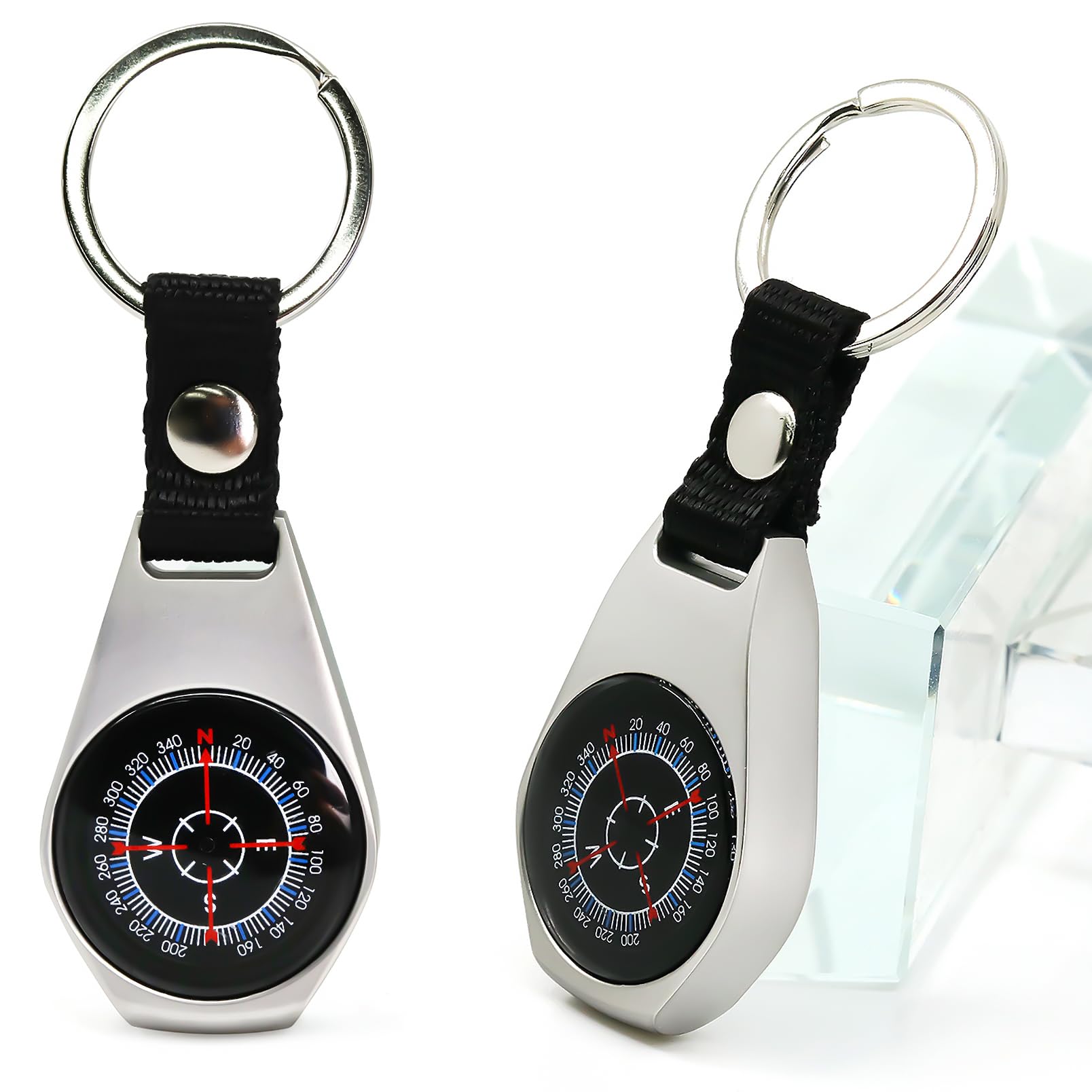 Keychain Pocket Compass Equipment, 2 Pack Key Ring Military Survival Magnetic Mini Metal Compass