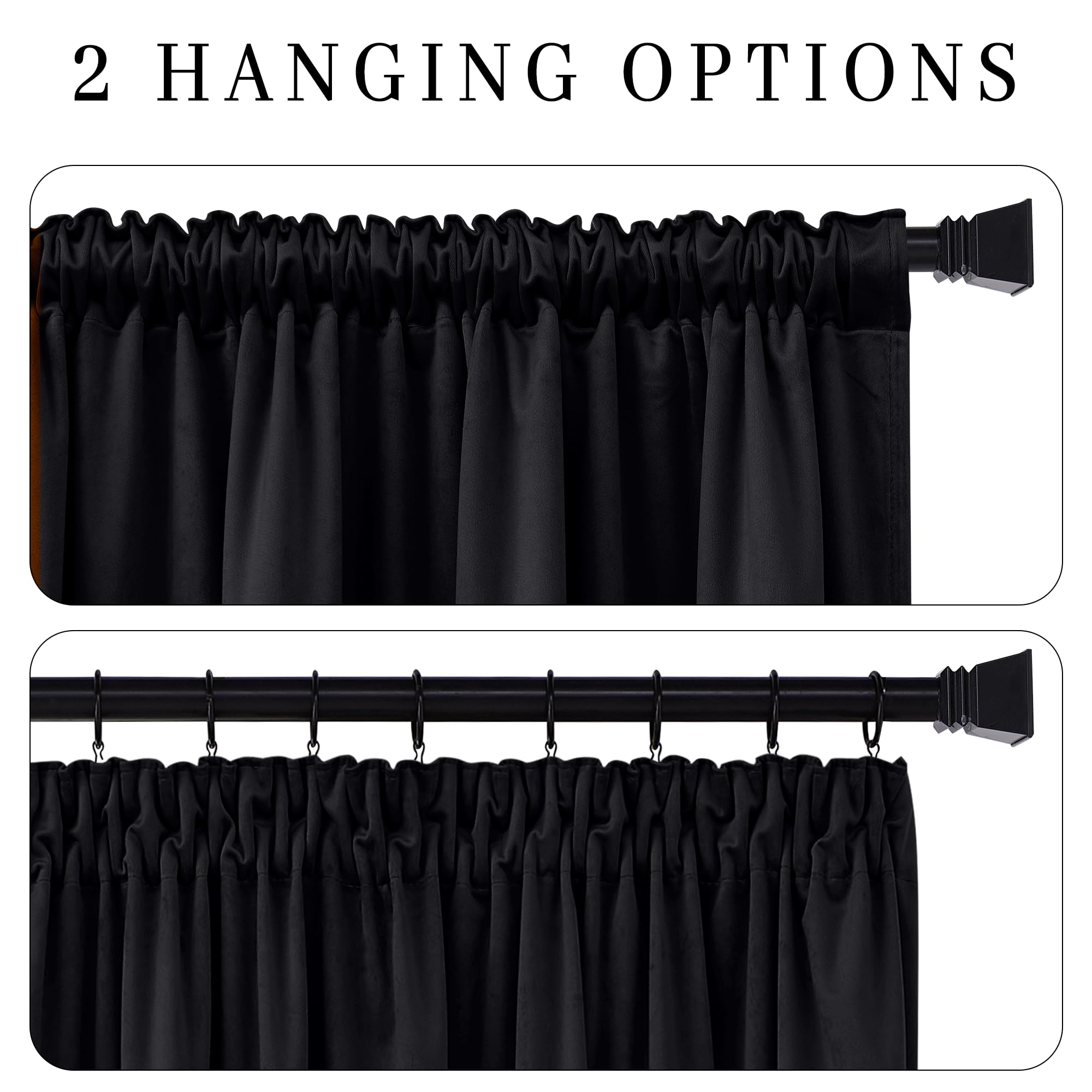 PONY DANCE Pencil Pleat Black Velvet Curtains - Image 3