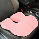 Memory Foam Car Seat Cushion for Driving, Sciatica Pain Relief, Wedge Truck Seat Cushion for Long Sitting, Adult Booster Cushion for Car, Truck, Desk, or Wheelchair (Pink)
