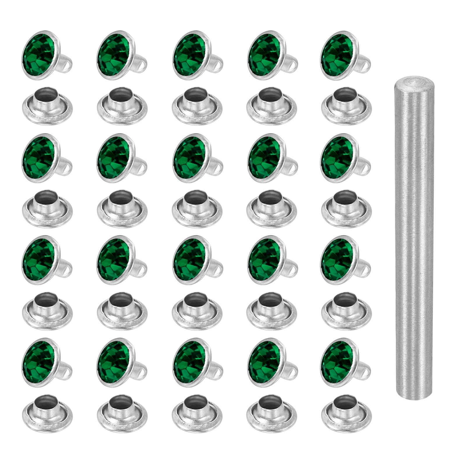 sourcing map 100pcs Crystal Rivets 8mm Rhinestone Rapid Stud Rivets with Steel Installation Tool for Clothing Leather Fabric Arts Crafts Decoration Leathercraft DIY, Silver Green โ image 1
