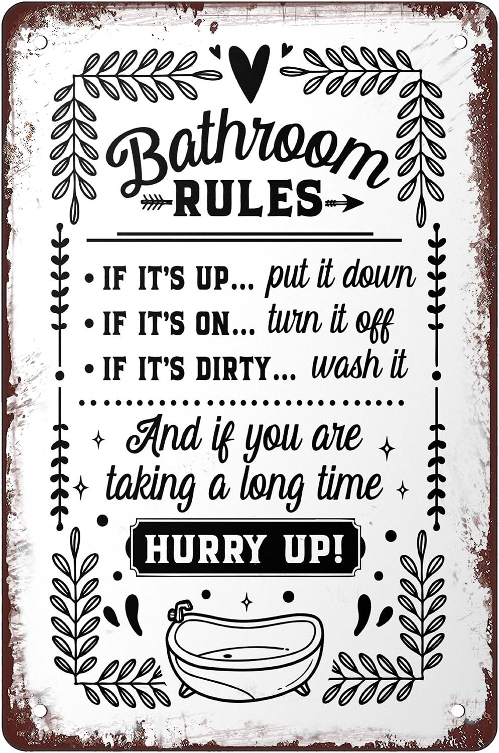 Funny Bathroom Prints Rules Toilet Decor Wall Art Tin Sign For Signs 8x12 Inch