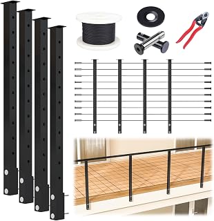 Muzata 15-20FT Black Modular Cable Railing Kit - 36" 4-Level Side Mount Post System for Decks, Adjustable Length, Easy DIY Install