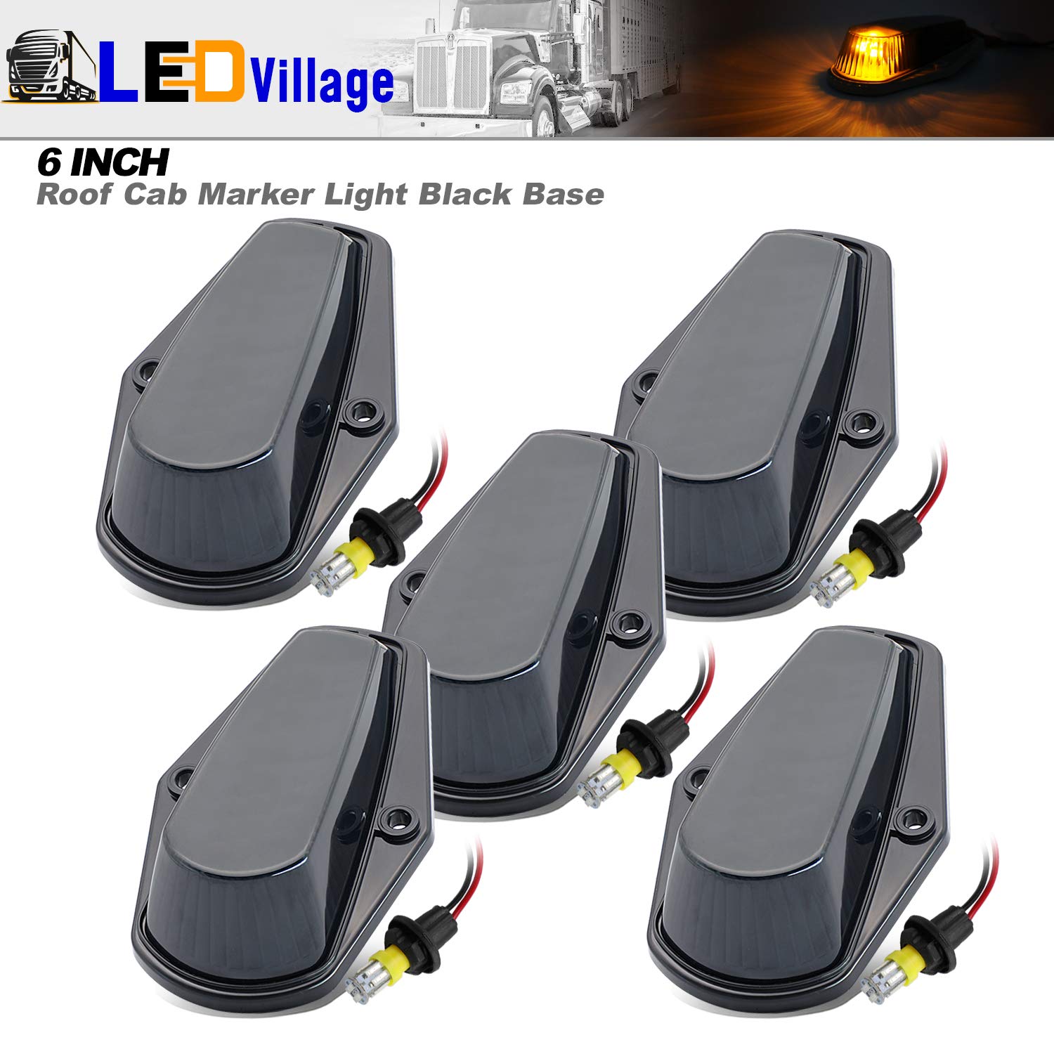 LED VILLAGE Smoke Cover Lens Top Cab Marker Roof Running Light T10 LED Bulb for Pickup F-150 F-250 F-350 1973-1997 F Series Super Duty Truck Trailer FD2 [Pack of 5]