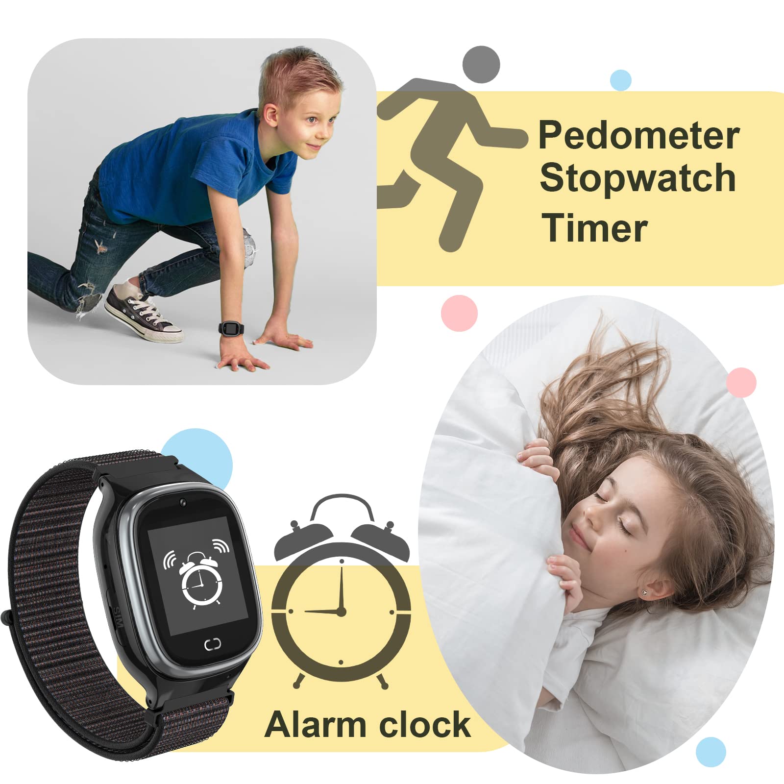 PTHTECHUS Enfants Montre Intelligente Étanche, Montre Mobile LBS Anti-Perte de Traqueur de Montre Intelligente Positionnement, Sécurité de SOS Appelez La Caméra à Distance Appel à DeuxVoies, Le Noir