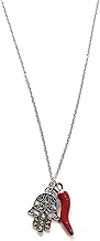 Moda Mavilla Women's Necklace in Steel with Lucky Horn and Pendulum Hand of Fatima Handmade Made in Italy, steel" //which translates to 'steel' in English
