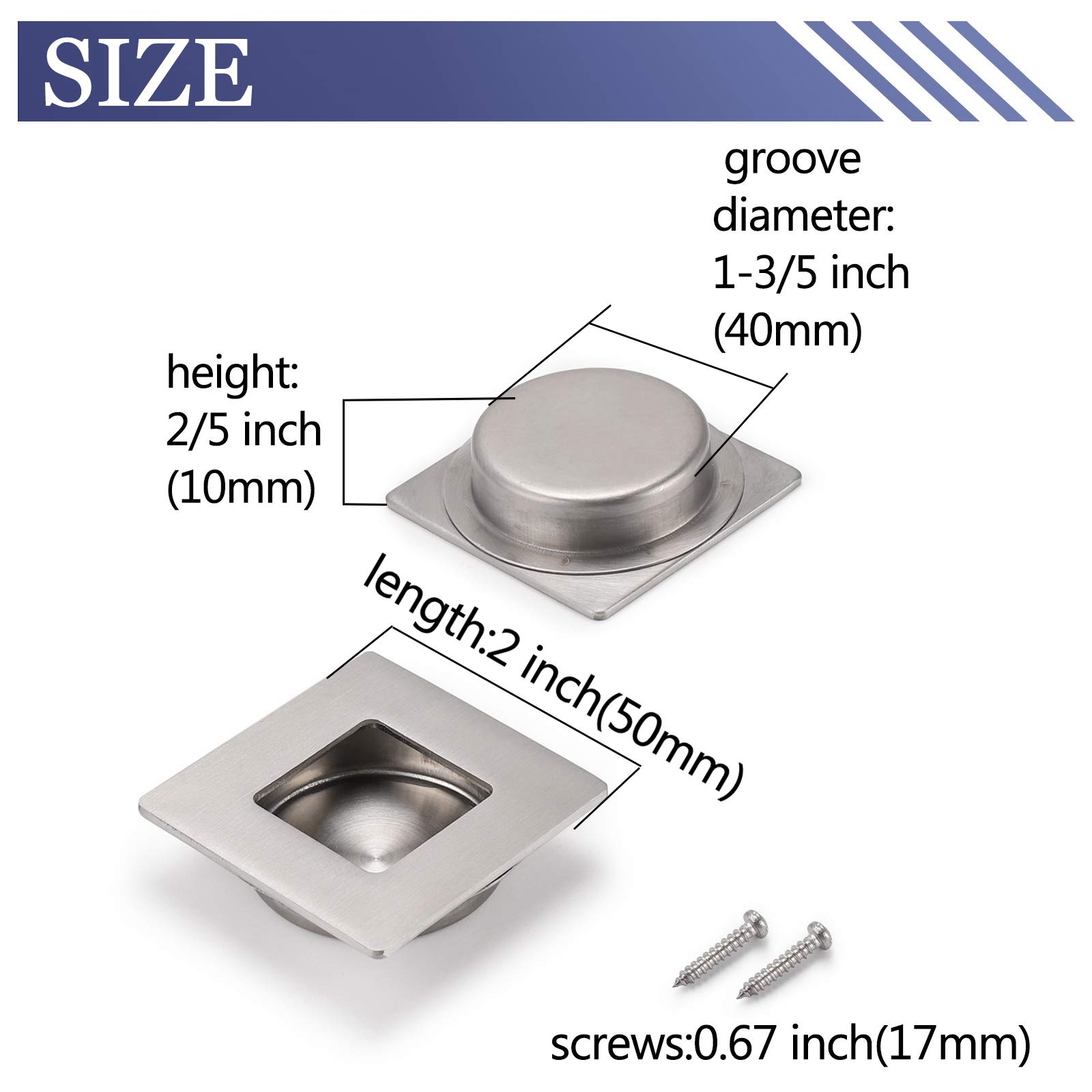 (1 Pack)Probrico Pocket Door Pull Brushed Nickel Recessed Pull Handle