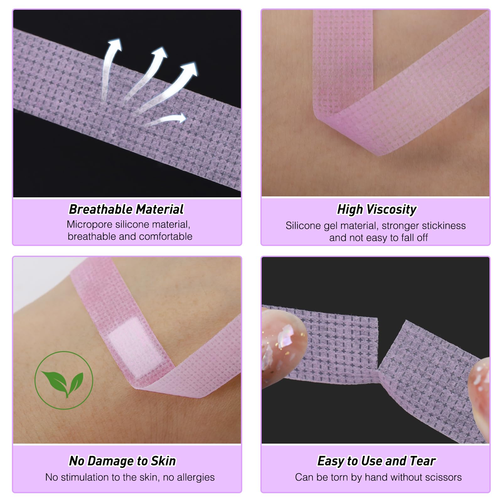 Obeyalash Purple Silicone Lash Tape for Eyelash Extension 4 Rolls, 0.49inch x 15.7 Yards, Breathable, Waterproof, Hypoallergenic - Image 2