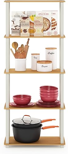 Vista 170 de Furinno Turn-N-Tube - Estantería multiuso de 5 niveles, estantería para exhibición, almacenamiento o libros, con tubos redondos, color cereza claro