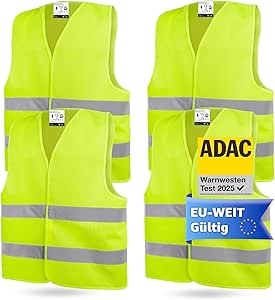 4X Gilet Di Sicurezza Neon | ISO20471-2024/2025 | Giallo Riflettente | Per Auto E Camion