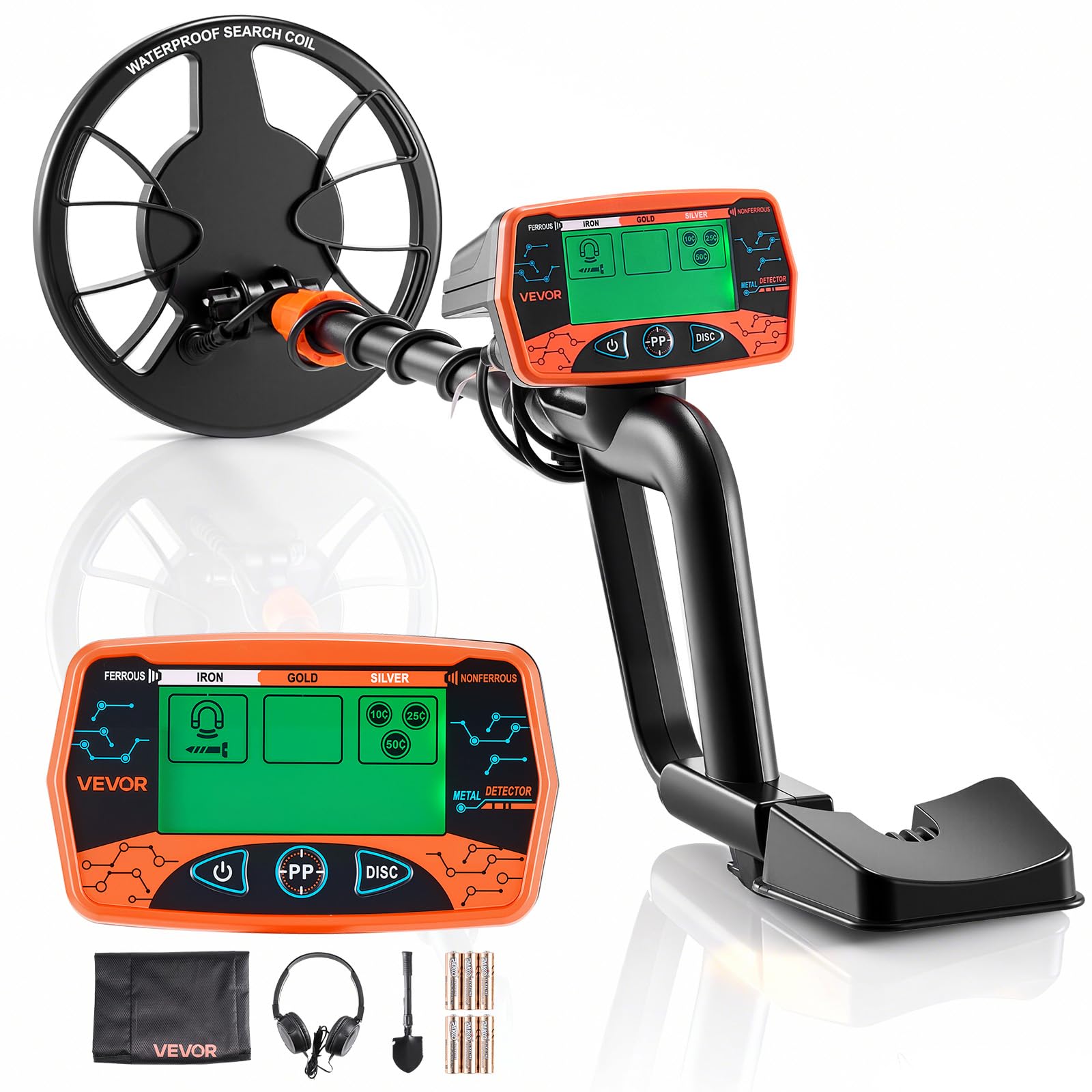 VEVOR Metal Detector per Adulti Rilevatore d'Oro Metalli Bobina di Ricerca Impermeabile IP68 Profondità Rilevamento 203,​2 mm, Rilevatore Tesori Oro 3 Modalità per Caccia Spiaggia Giardino Boschi