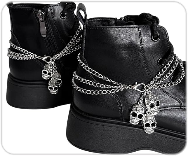 2PCS Gothic Skull Boot Chains for Women Men Shoe Accessories