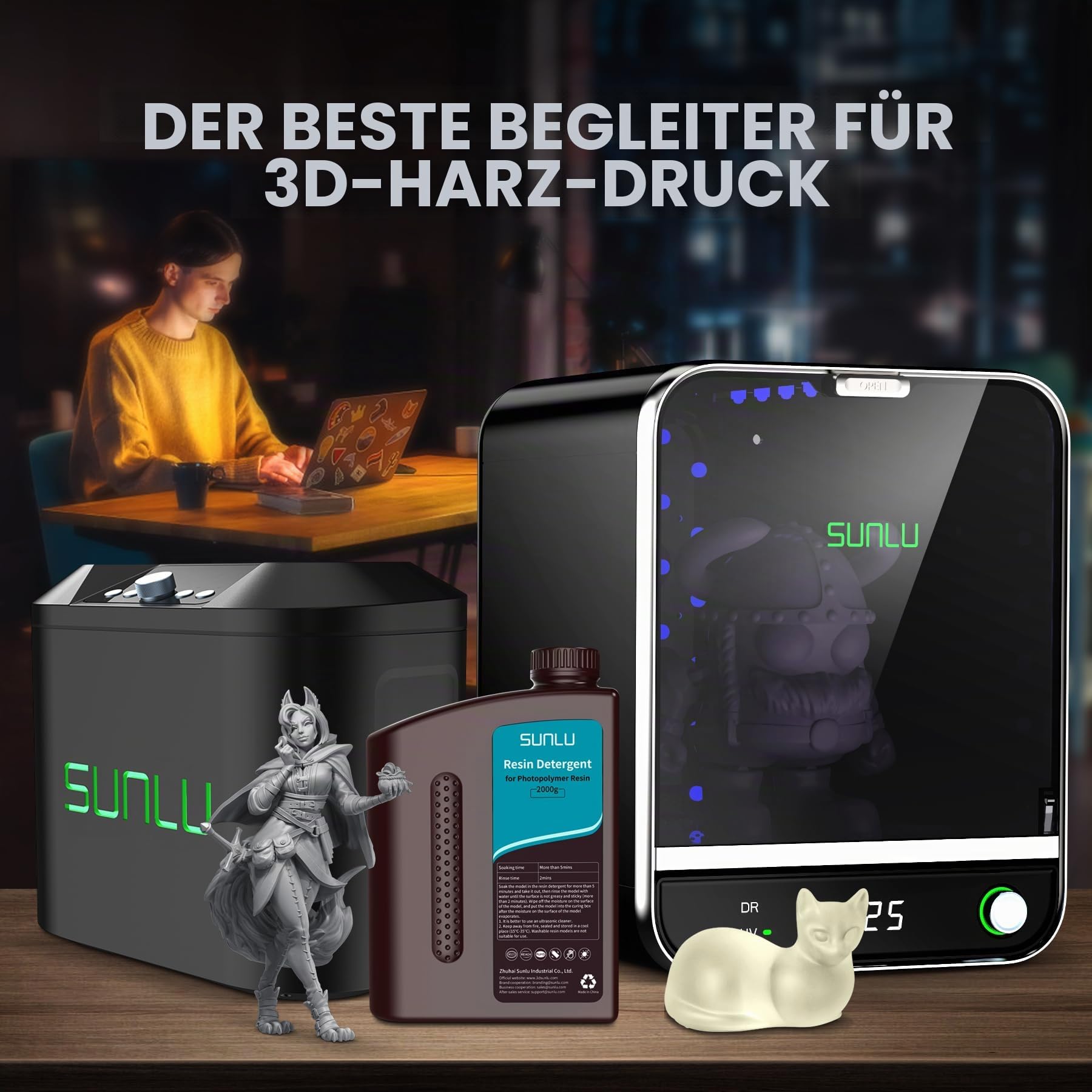 SUNLU Resin UV-Härtungsbox II, Abnehmbarer Drehteller, Große Größe, 42W Leistung Schnelle Aushärtung, All-in-One, keine Installation, 405 nm UV-Lichthärtungsgerät für 3D-Harzdrucker