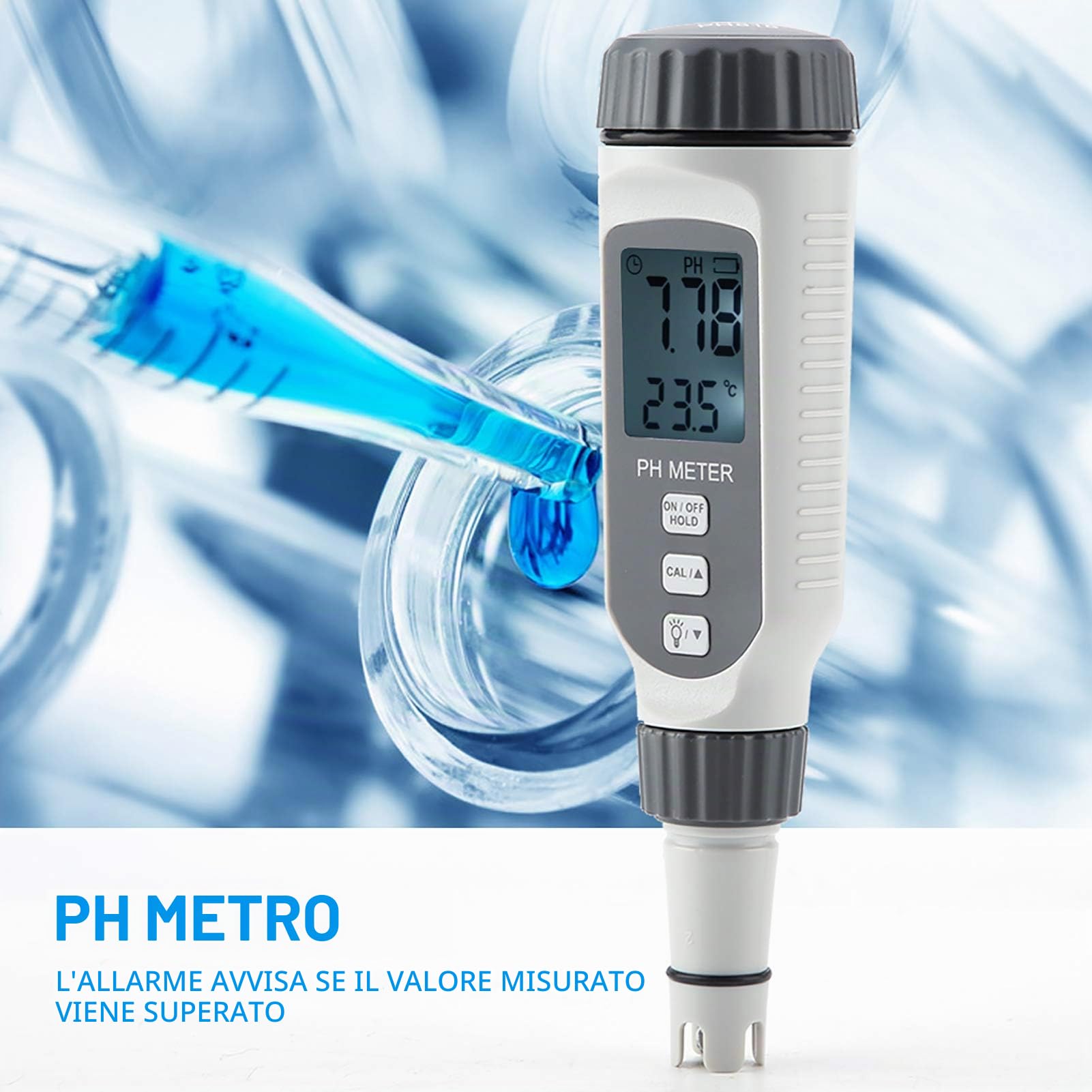 Tester della qualità dell'acqua, misuratore di pH digitale con display LCD ad alta precisione Intervallo di pH a 0,00-14,00 PH per suolo e acqua