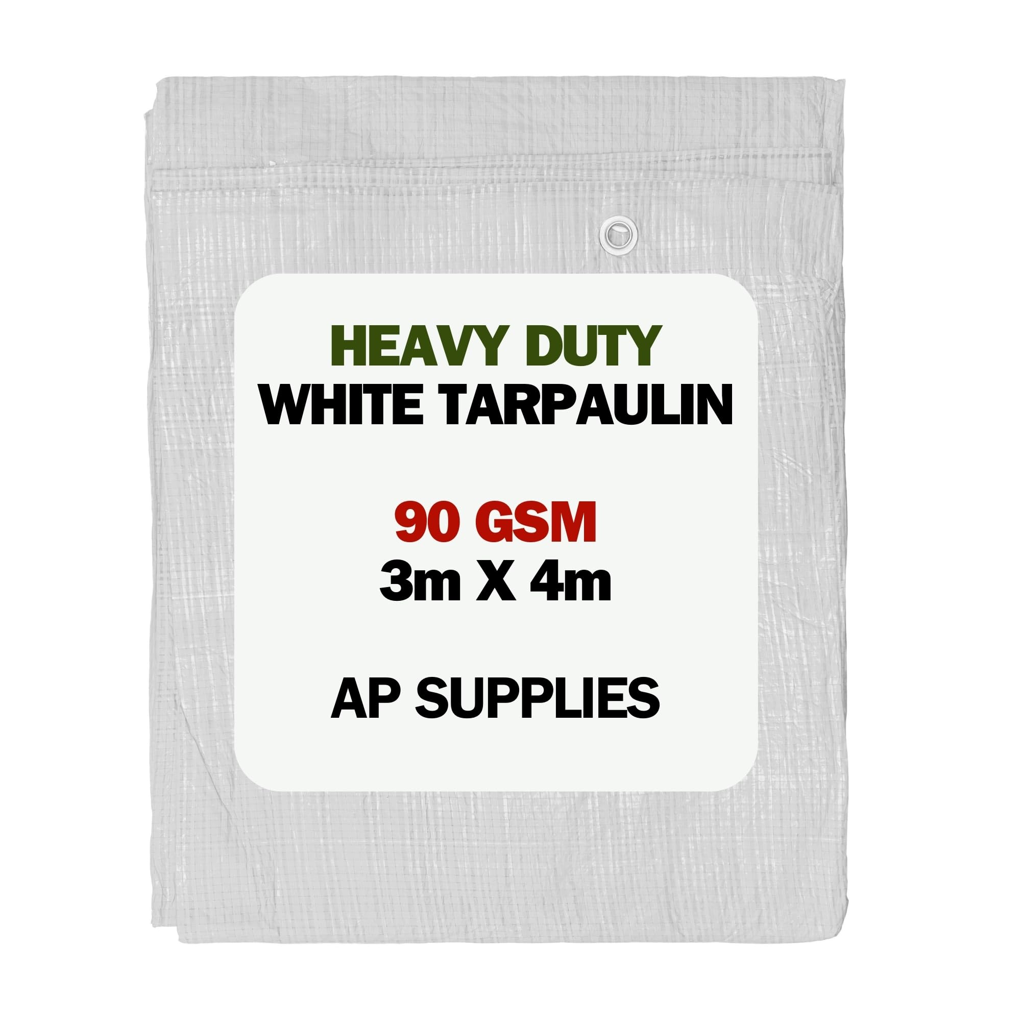 AP Supplies Tarpaulin Cover - Waterproof, Weatherproof, Frost-Resistant, UV Protection, Universal, Multipurpose, Groundsheet, Camping, Boating, Hiking, Heavy Duty Sheet (3m X 4m 90GSM)