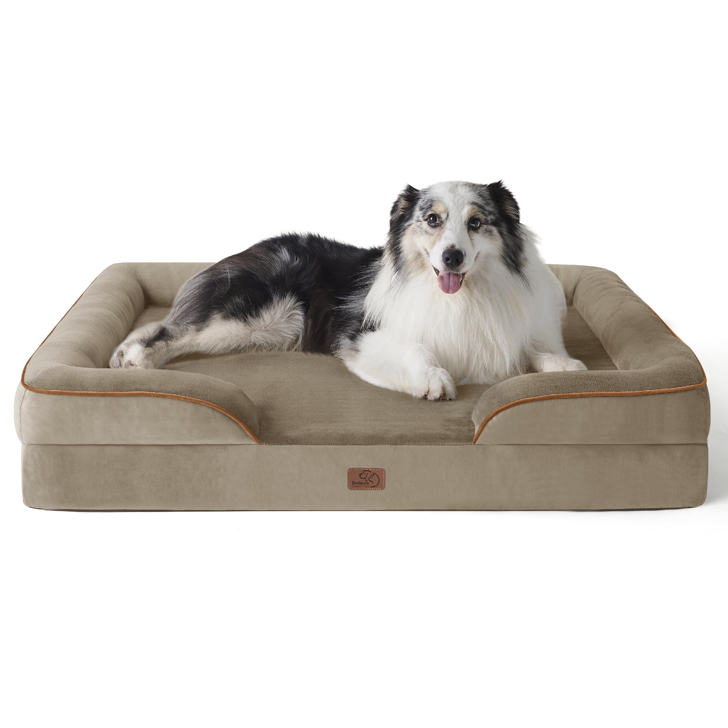 Bedsure Letto per Cani Grande 106x80x16.5cm - Divano per Cani Taglia Grande in Uovo Foam, Colore Brunastro, Cuscino per Cani Sfoderabile e Lavabile