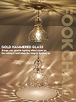 Vista 4 de Hammered Glass Pendant Light, Pendant Lights Kitchen Island, Brushed Brass Kitchen Island Light Large 10 inch Gold Glass Ceiling Pendant Lights Over
