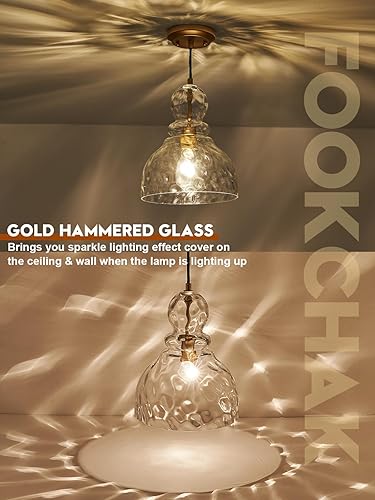 Miniatura 4 de Hammered Glass Pendant Light, Pendant Lights Kitchen Island, Brushed Brass Kitchen Island Light Large 10 inch Gold Glass Ceiling Pendant Lights Over