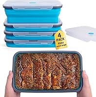 Annaklin Extra Large 81oz Collapsible Silicone Food Storage Containers, 4 Pack with Lids & Air Vents - Microwave Freezer Dishwasher Safe for BBQ Marinade Meal Prep, Blue