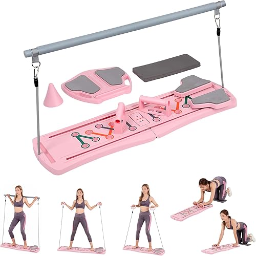 Kit de reformador de tablero de pilates plegable 6 en 1, equipo portátil de gimnasio en casa con bandas de resistencia