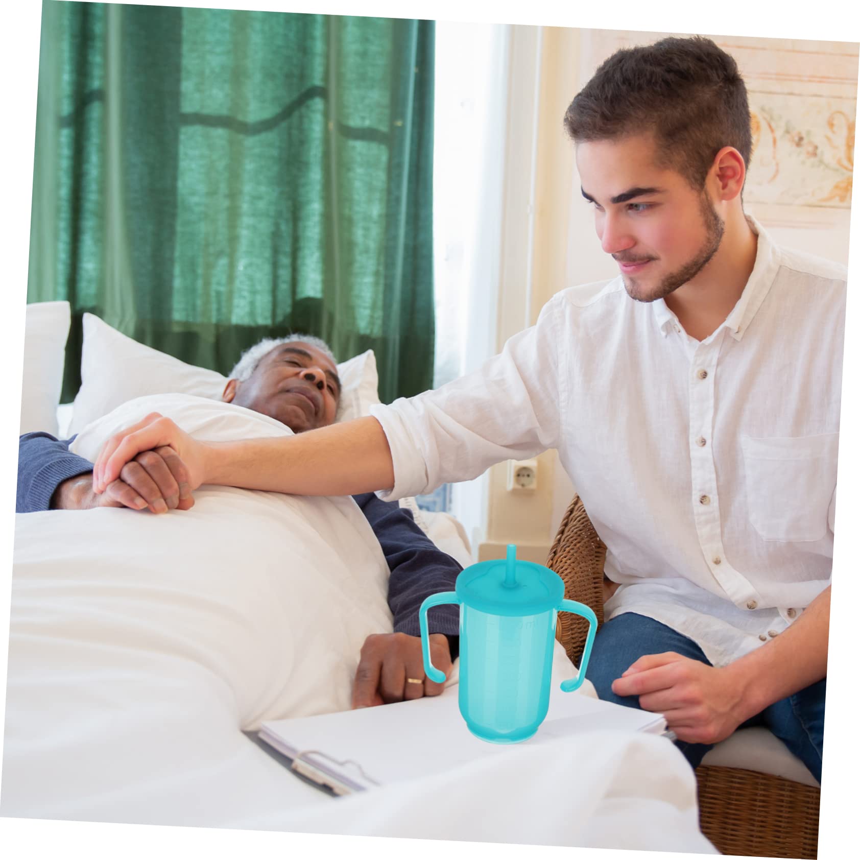 3 Piezas Vaso de agua antiasfixia pacientes taza de agua de copa discapacitada humectante plastico copa convaleciente taza de paciente postrado en cama el plastico Azul
