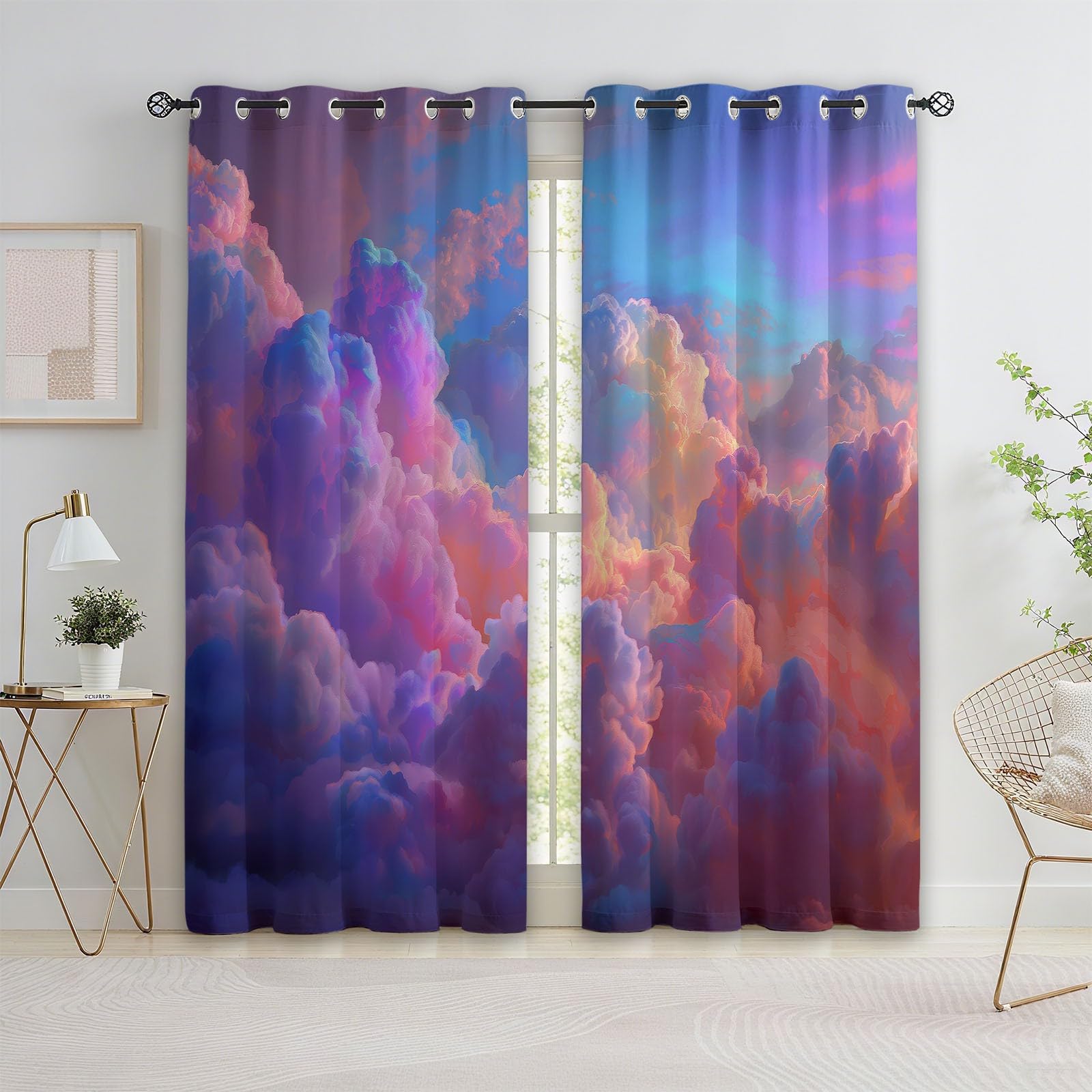 Générique Rideau Occultant Surréalisme Nuages Rêve 92L x 214H cm Rideaux Opaques Isolants Thermiques, Rideaux Imprimés Rose en Polyester, Lot de 2 Rideau pour Salon Chambre Décoration de Fenêtre